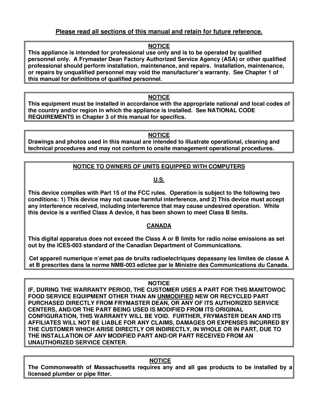 Frymaster HD21814150G, HD21814G, HD1814G operation manual Canada 