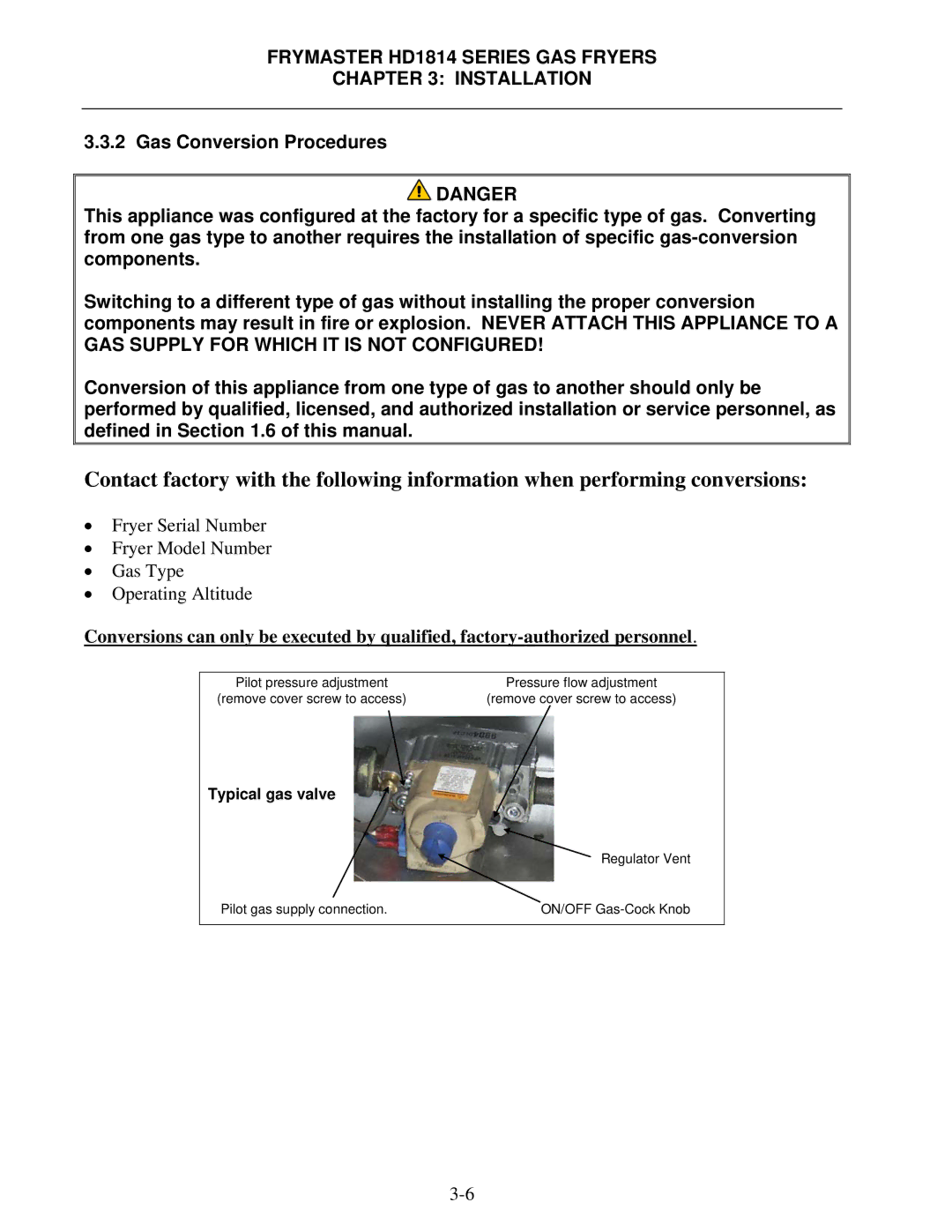 Frymaster HD21814150G, HD21814G, HD1814G operation manual Typical gas valve 