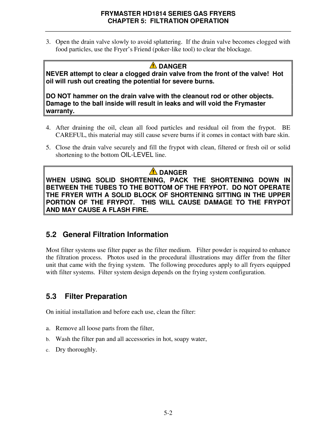 Frymaster HD21814150G, HD21814G, HD1814G operation manual General Filtration Information, Filter Preparation 