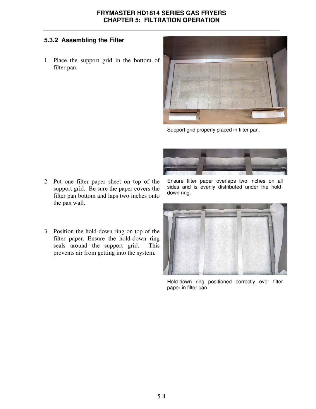 Frymaster HD1814G, HD21814G, HD21814150G operation manual Assembling the Filter 