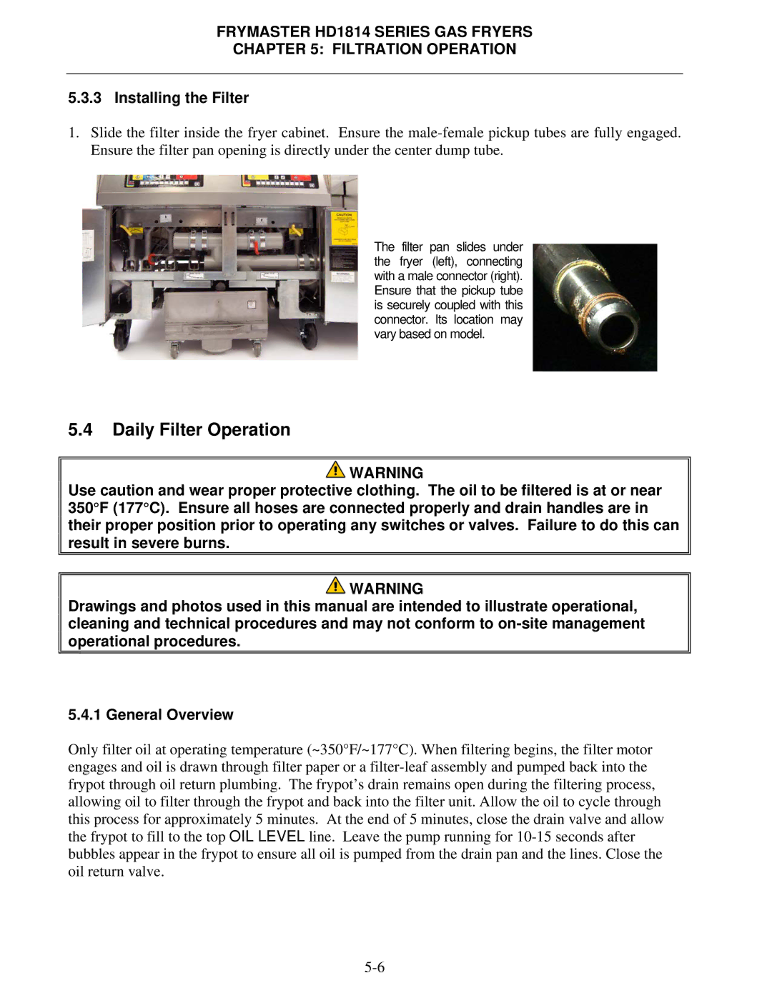 Frymaster HD21814G, HD1814G, HD21814150G operation manual Daily Filter Operation, Installing the Filter 