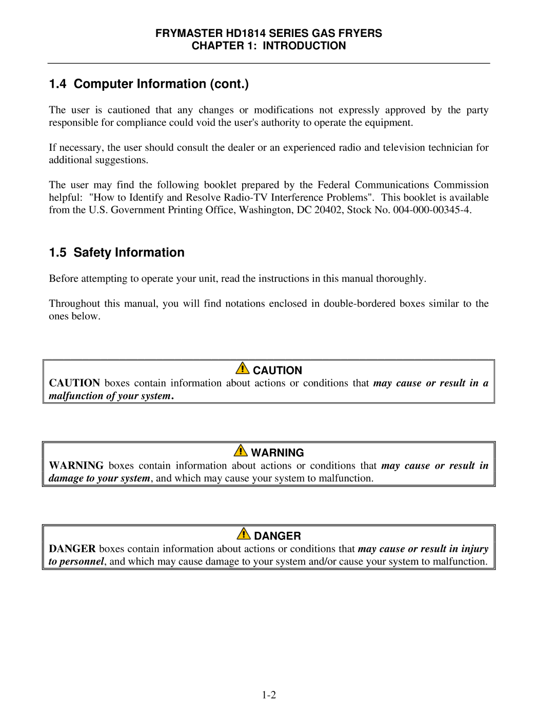 Frymaster HD21814150G, HD21814G, HD1814G operation manual Safety Information 