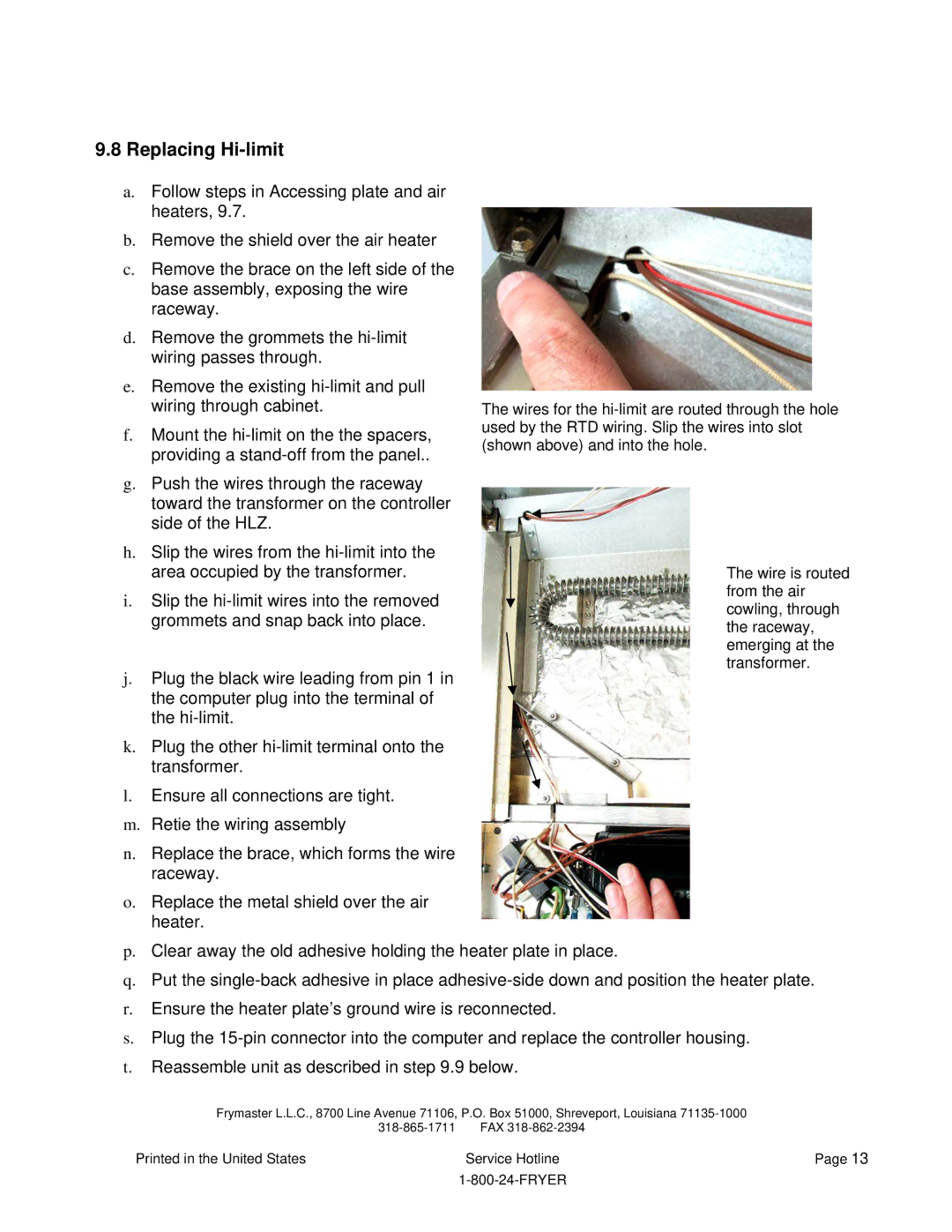 Frymaster HLZ 18, HLZ 22 service manual Replacing Hi-limit 