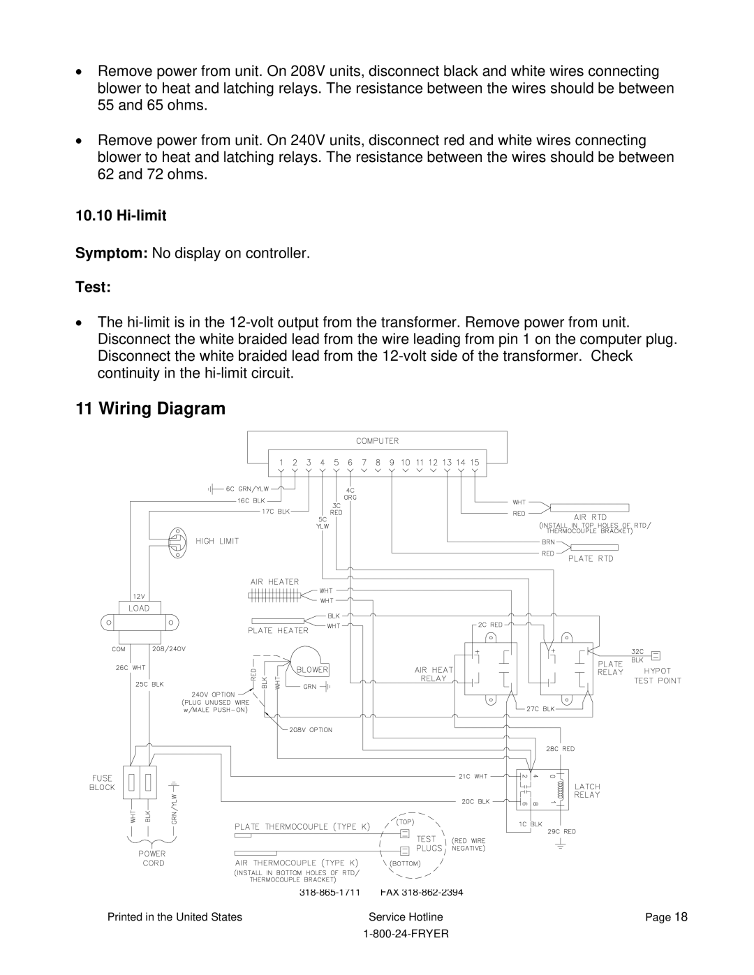 Frymaster HLZ 22, HLZ 18 service manual Hi-limit, Symptom No display on controller 