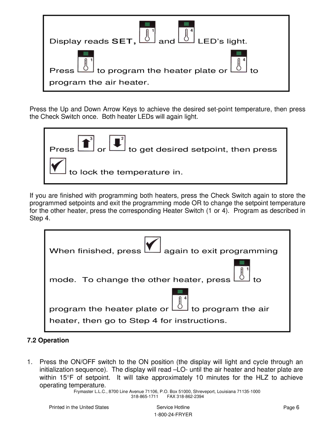 Frymaster HLZ 22, HLZ 18 service manual Operation 