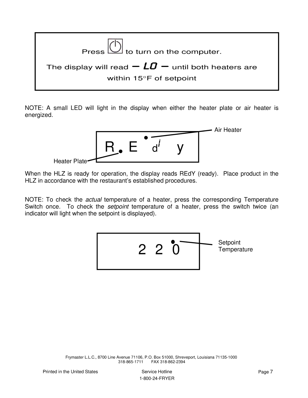 Frymaster HLZ 18, HLZ 22 service manual D¡ y 