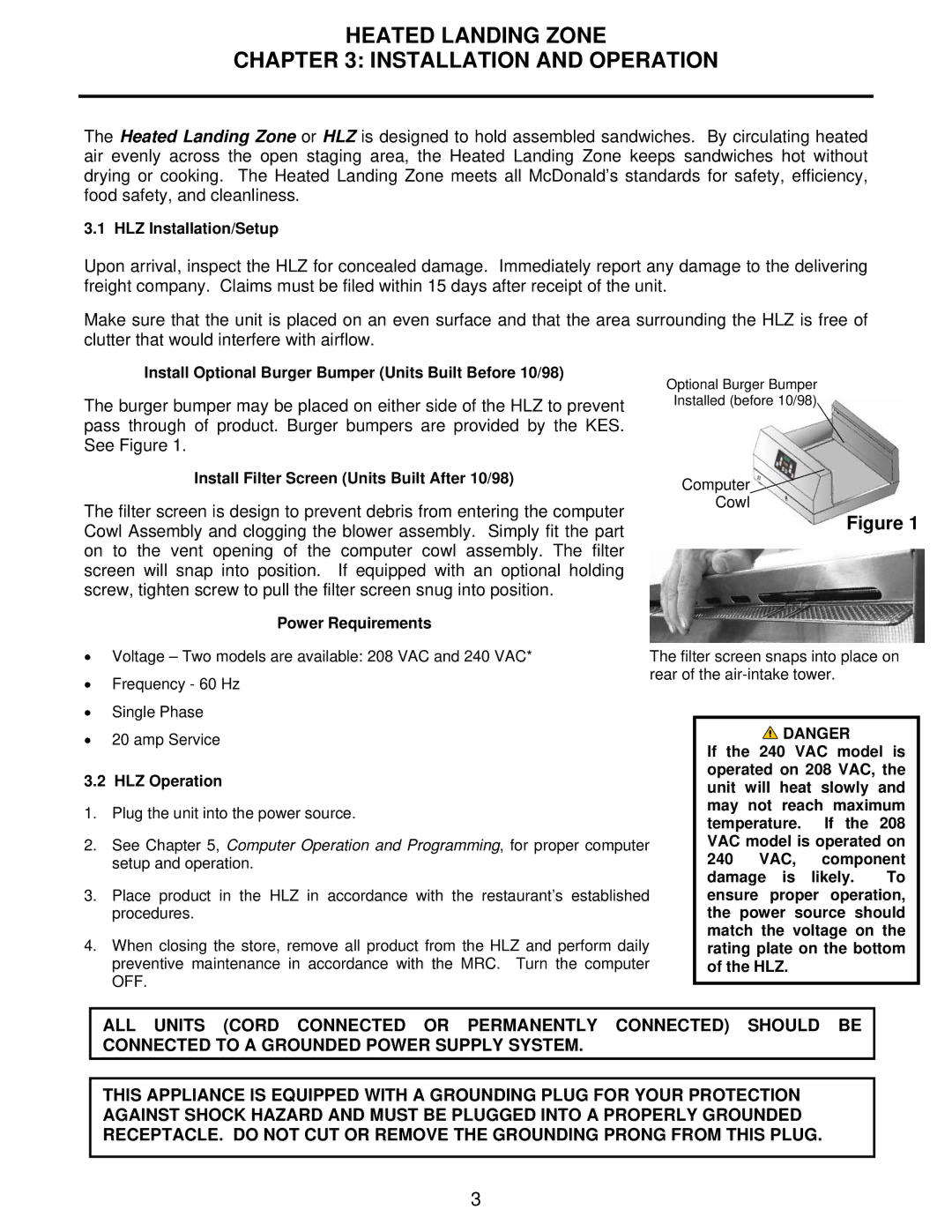 Frymaster HLZ warranty Heated Landing Zone Installation and Operation 