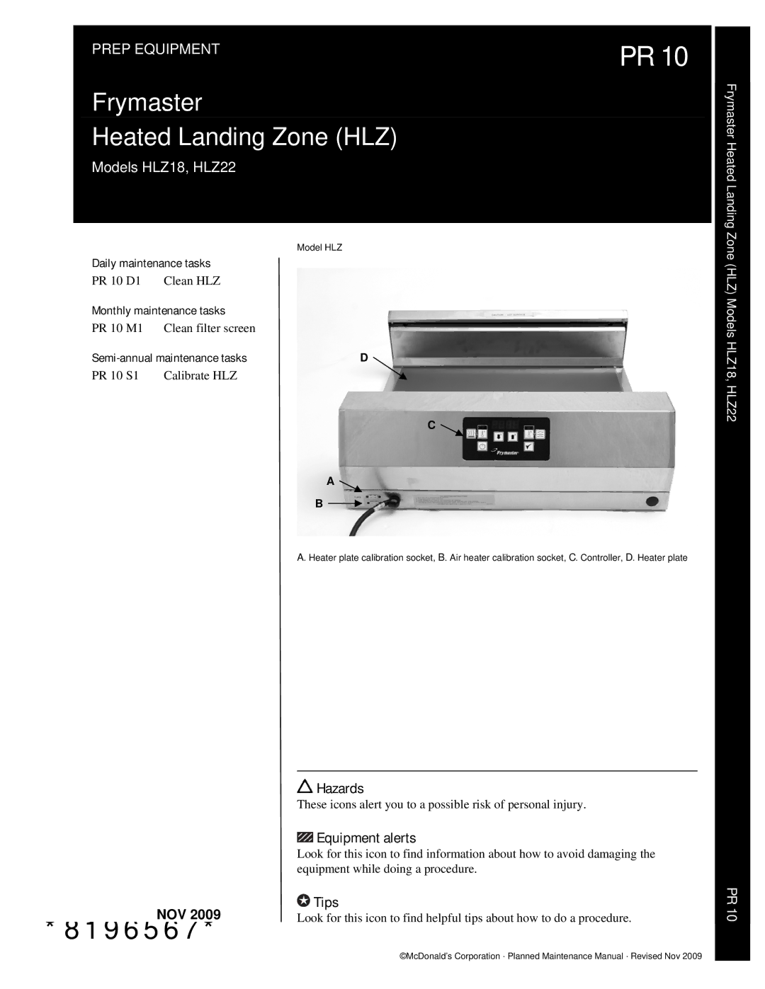 Frymaster HLZ18, HLZ22 manual Daily maintenance tasks, Monthly maintenance tasks, Semi-annual maintenance tasks 