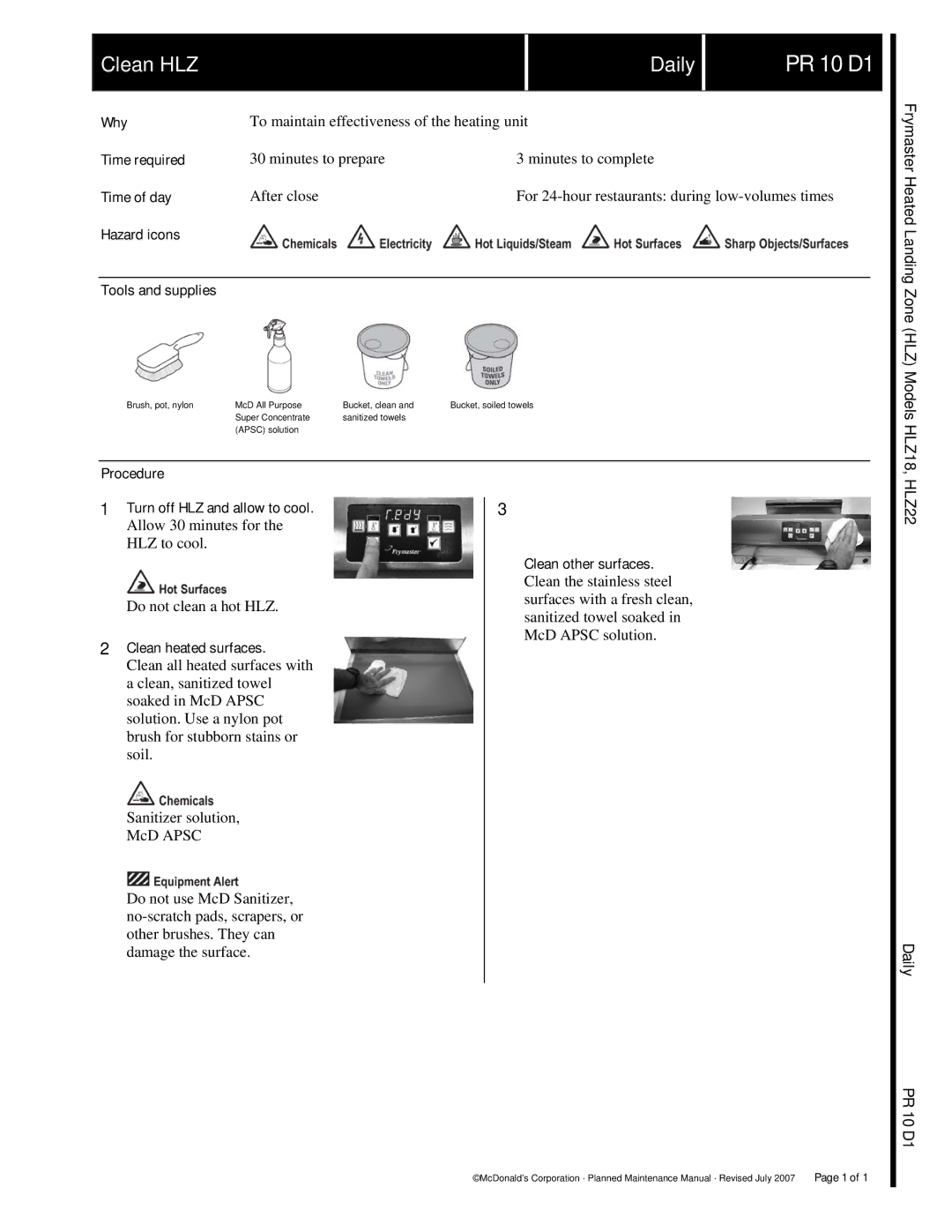 Frymaster HLZ22, HLZ18 manual PR 10 D1 