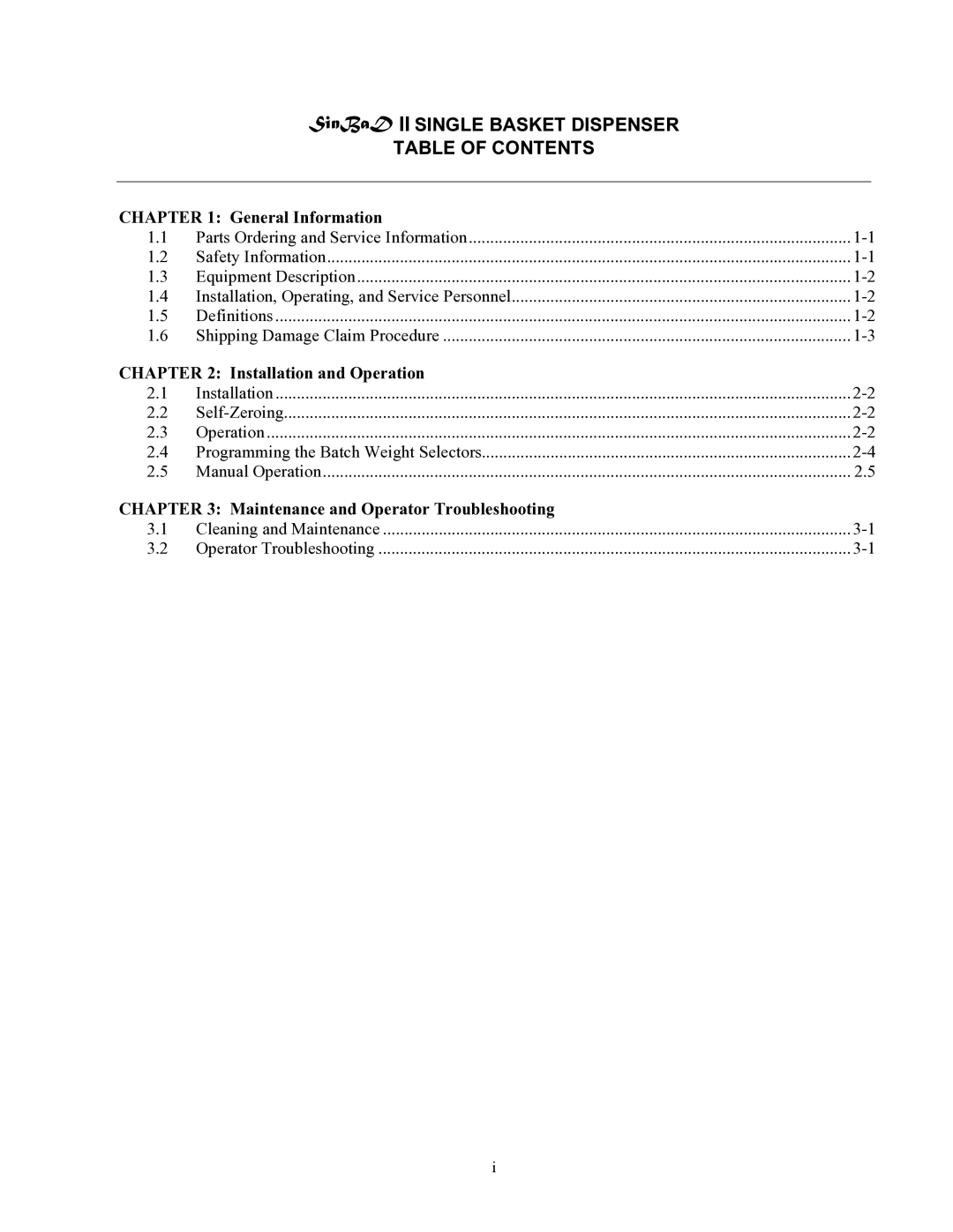 Frymaster II operation manual Table of Contents 