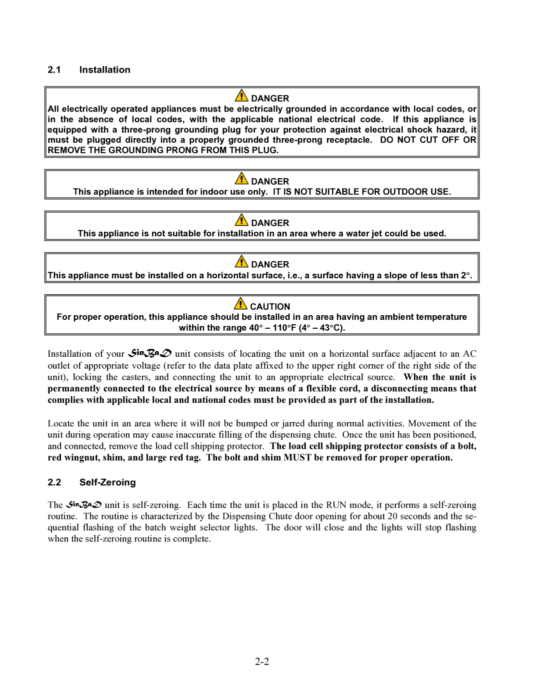 Frymaster II operation manual Installation, Self-Zeroing 