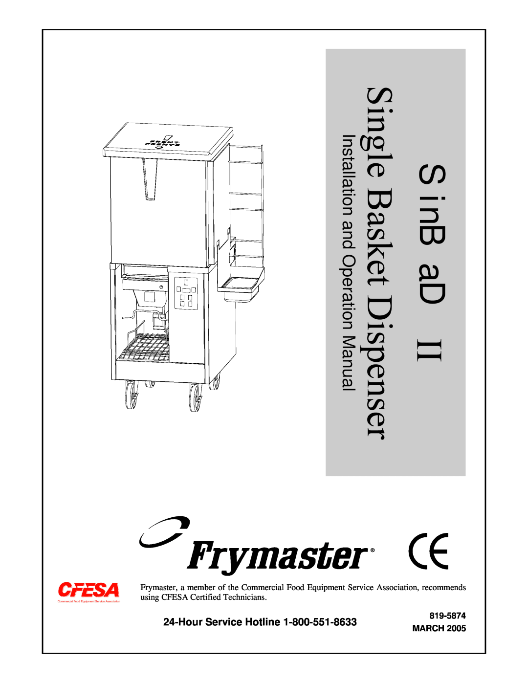 Frymaster II operation manual SinBaD, Installation and Operation, Manual 