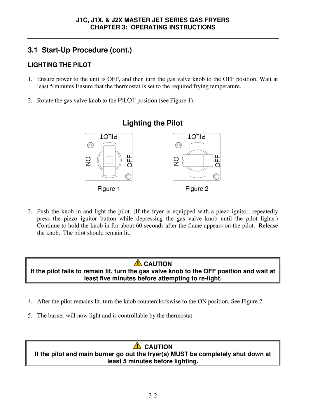 Frymaster J1X, J2X manual Lighting the Pilot 