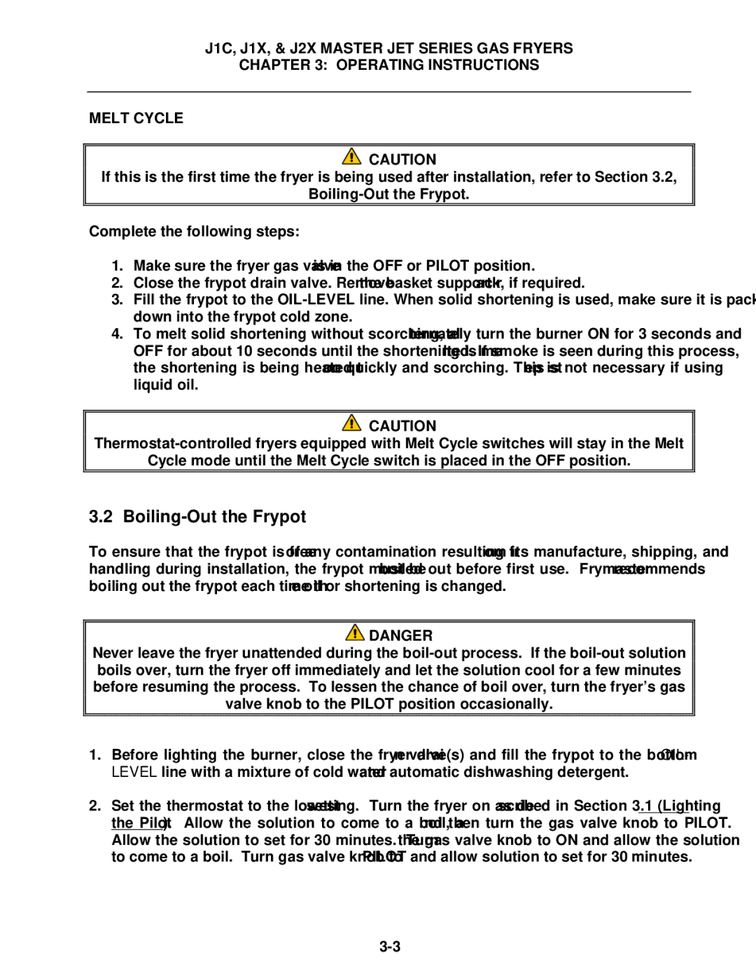 Frymaster J2X, J1X manual Boiling-Out the Frypot 
