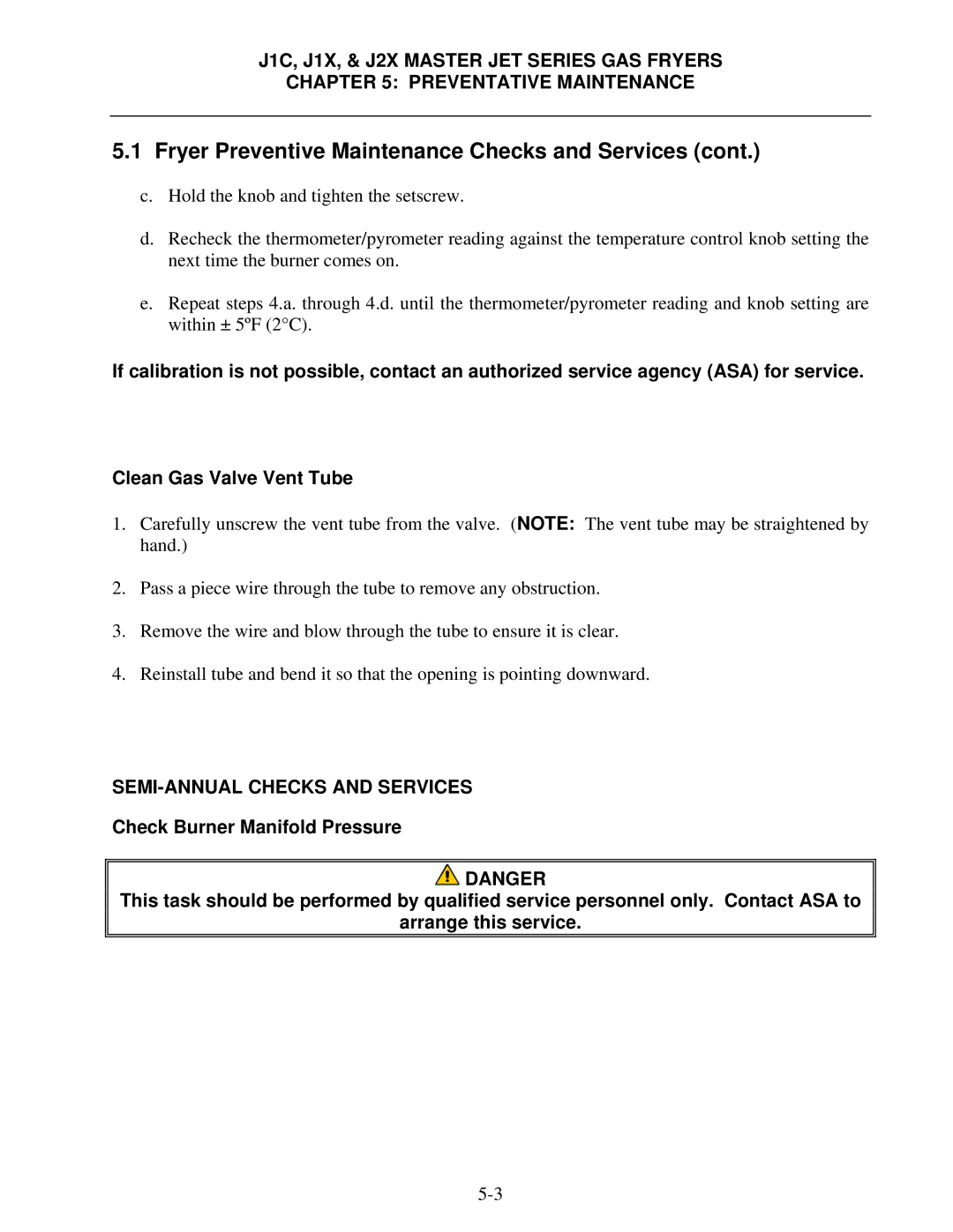 Frymaster J2X, J1X manual SEMI-ANNUAL Checks and Services 