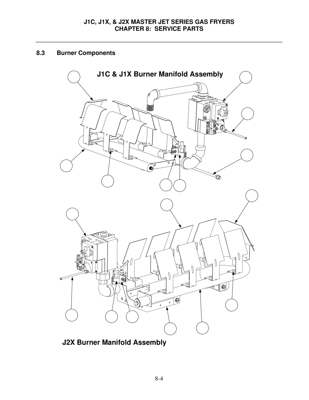 Frymaster J1X, J2X manual Burner Components 