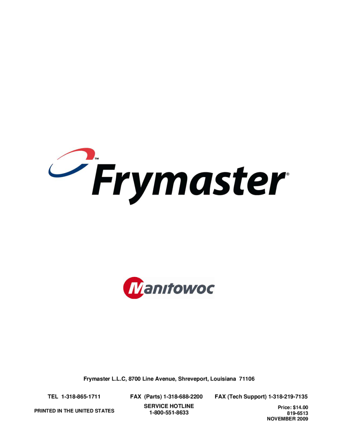 Frymaster J2X, J1X manual Service Hotline 