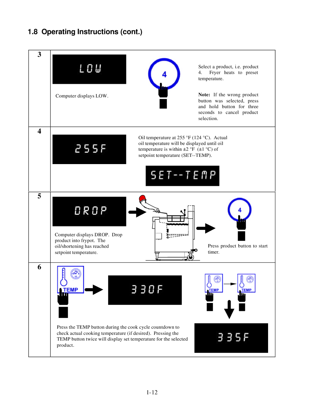 Frymaster KFC-1 SMS manual Select a product, i.e. product 