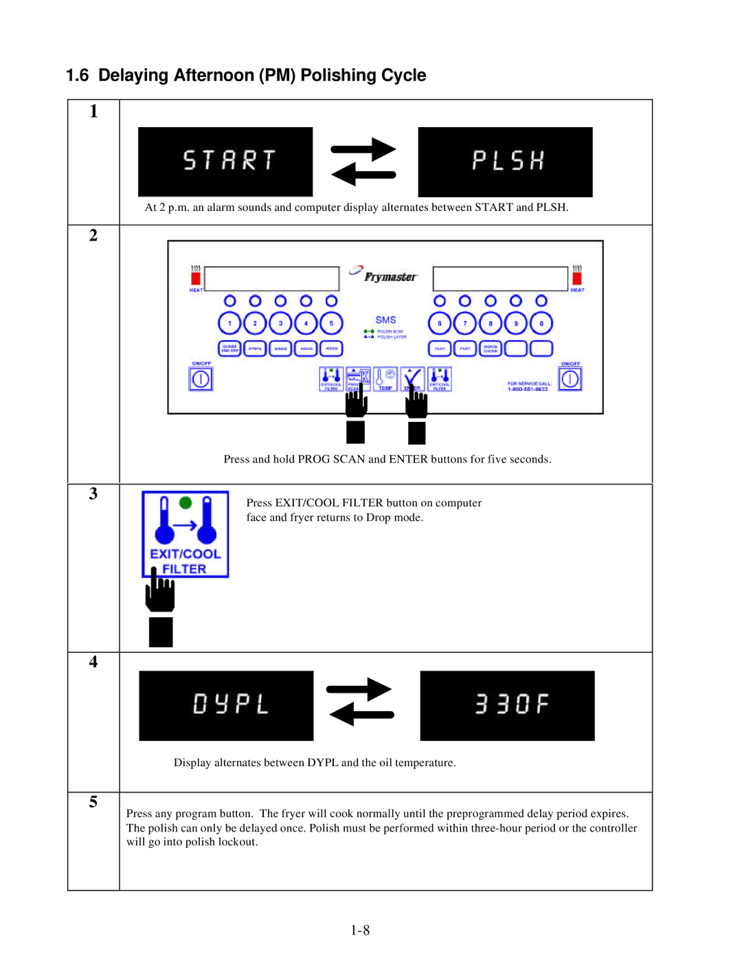 Frymaster KFC-1 SMS manual Delaying Afternoon PM Polishing Cycle 