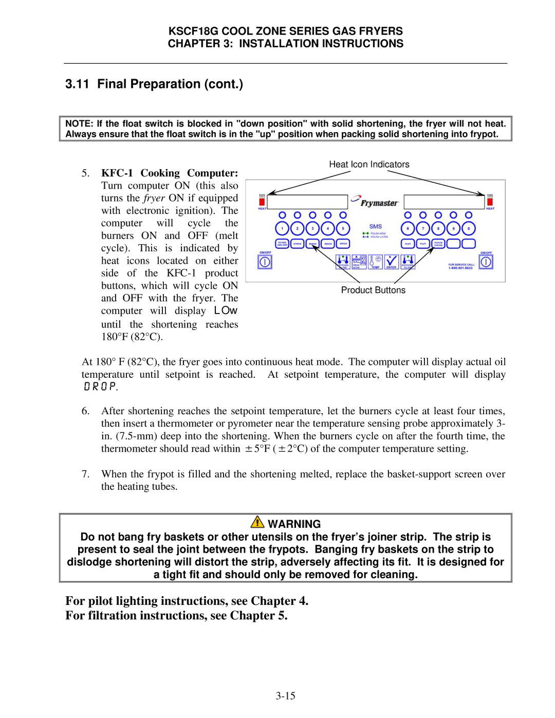 Frymaster KSCF18G Series manual Drop 