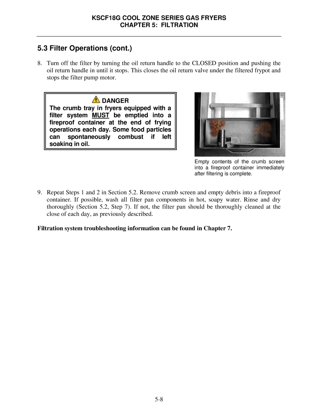 Frymaster KSCF18G Series manual Filter Operations 