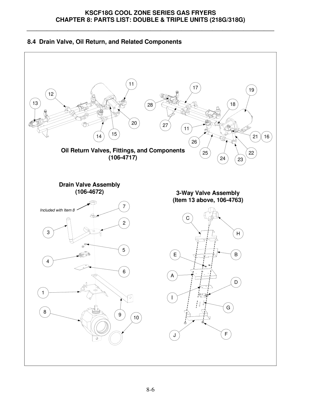 Frymaster KSCF18G Series manual Drain Valve, Oil Return, and Related Components 