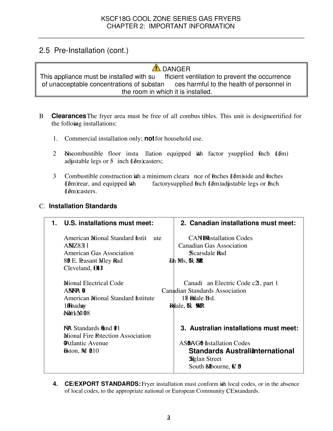 Frymaster KSCF18G manual ANSI/NFPA #70, Australian installations must meet 