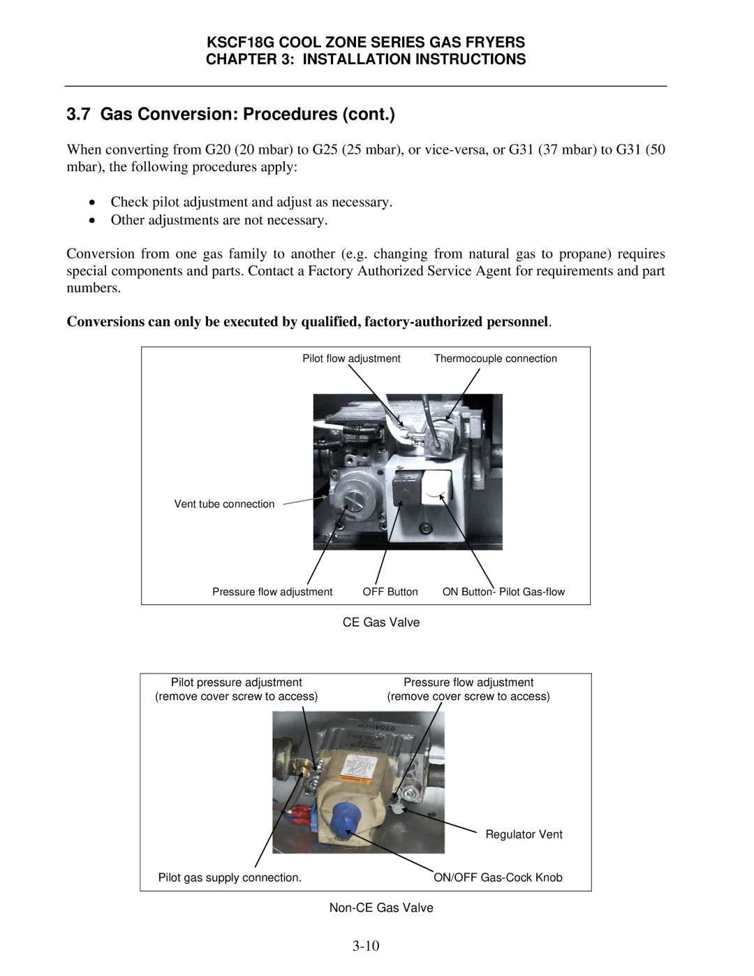 Frymaster KSCF18G manual Non-CE Gas Valve 