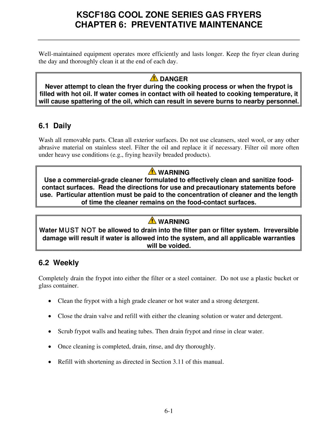 Frymaster KSCF18G manual Daily, Weekly 