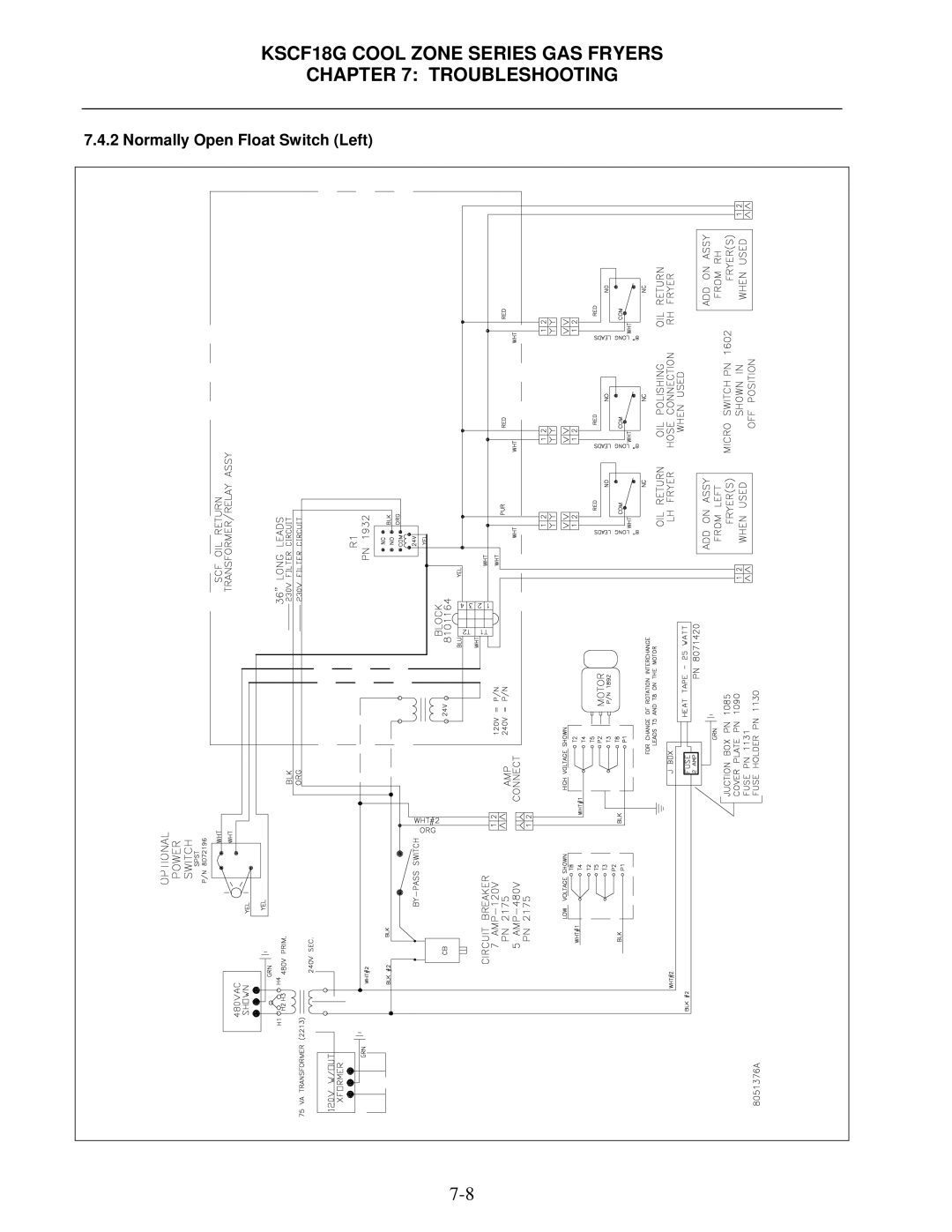 Frymaster KSCF18G manual Normally Open Float Switch Left 