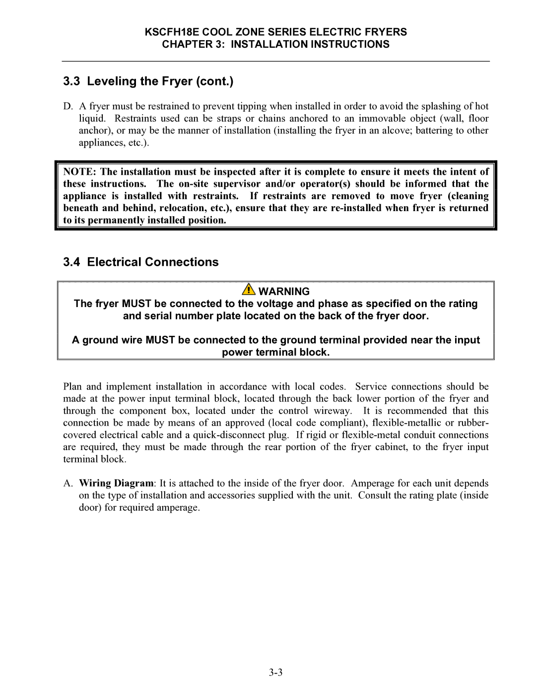 Frymaster KSCFH18E operation manual Electrical Connections 