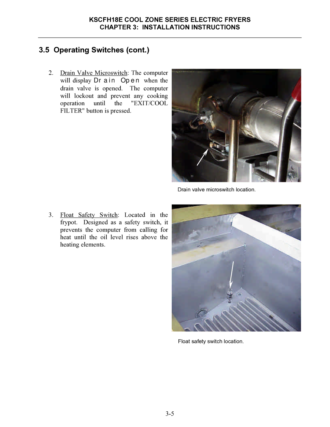 Frymaster KSCFH18E operation manual Drain valve microswitch location 