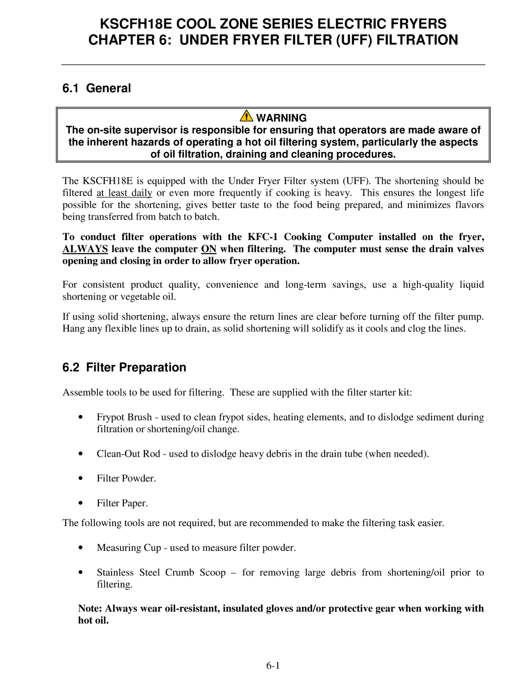 Frymaster KSCFH18E operation manual General, Filter Preparation 