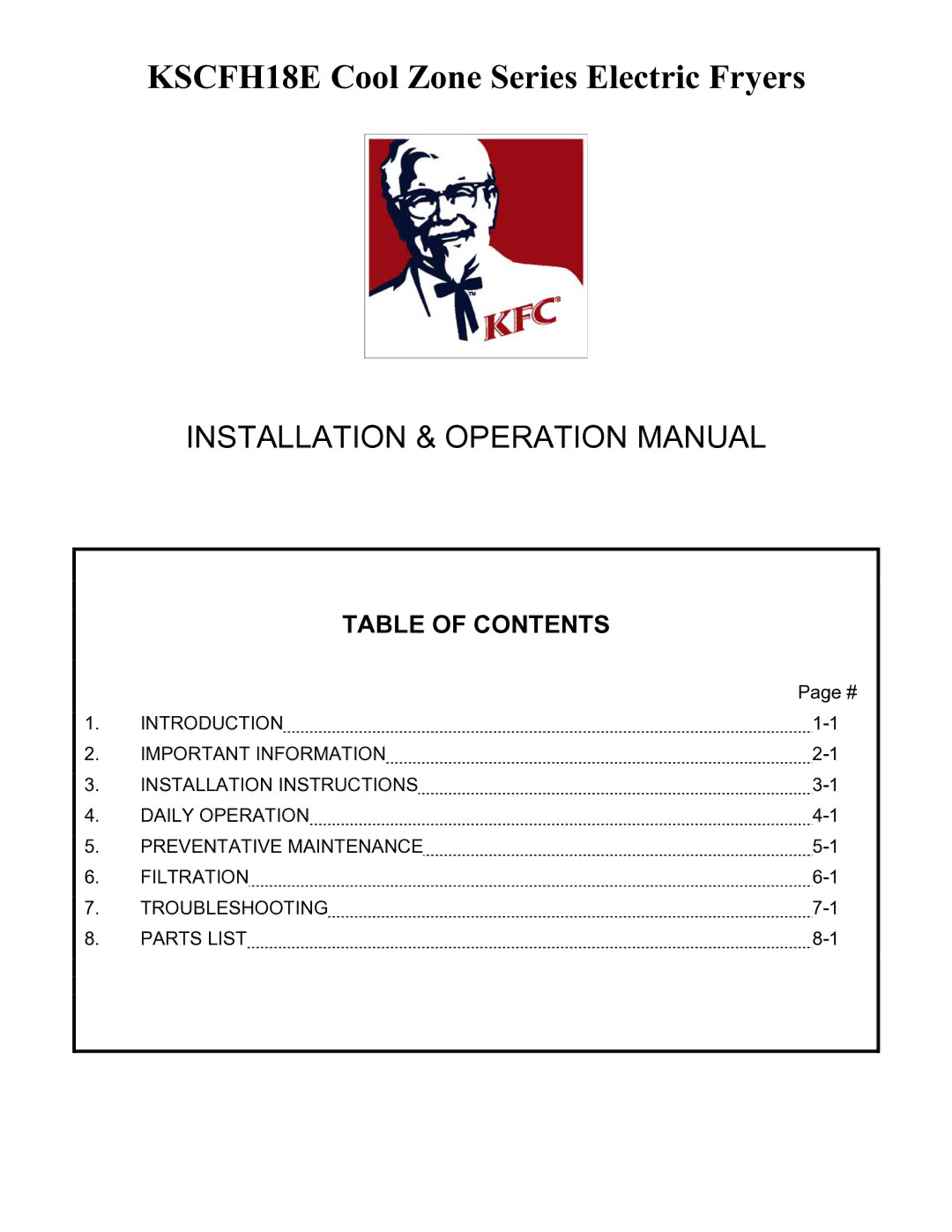 Frymaster operation manual KSCFH18E Cool Zone Series Electric Fryers 