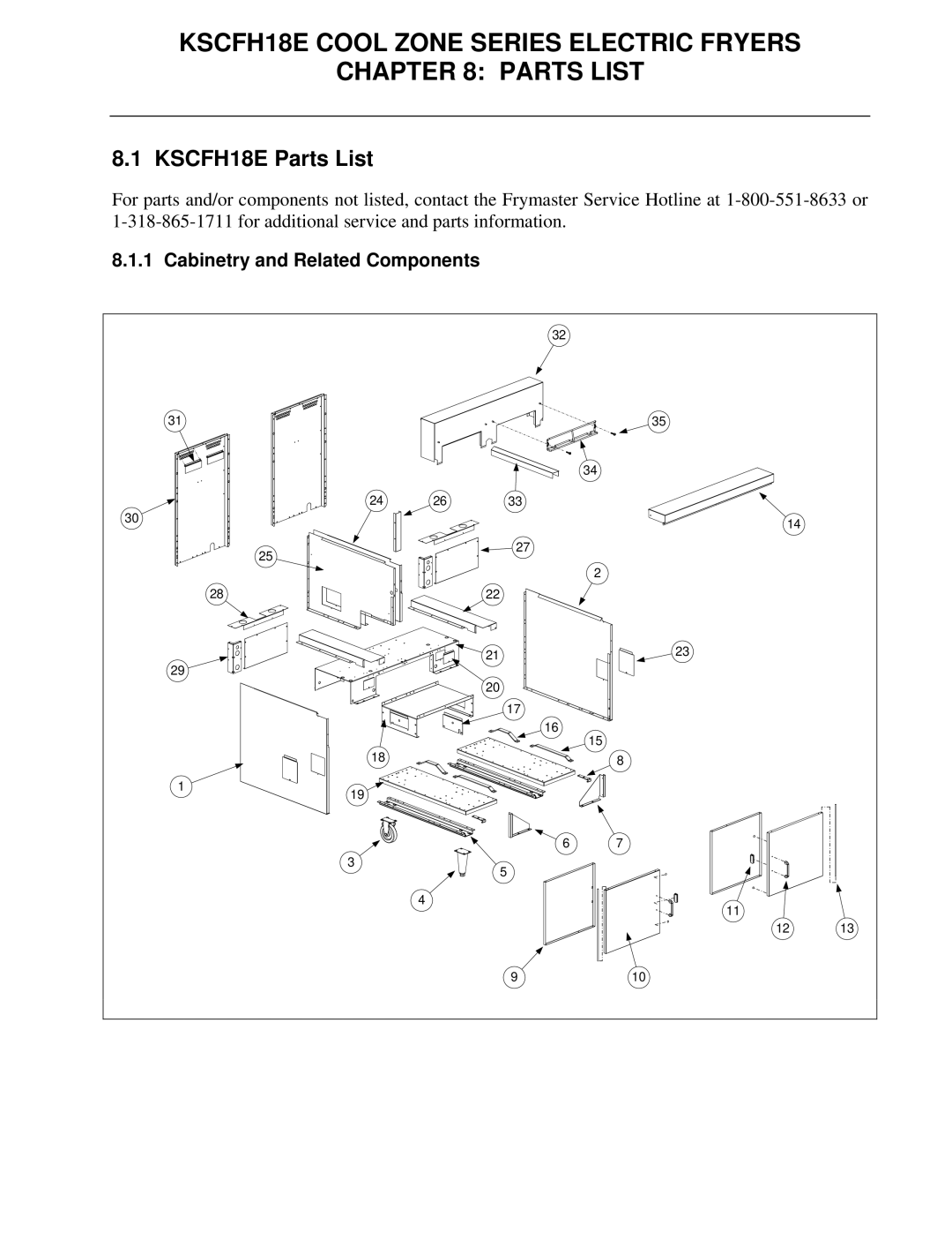 Frymaster operation manual KSCFH18E Cool Zone Series Electric Fryers Parts List, KSCFH18E Parts List 