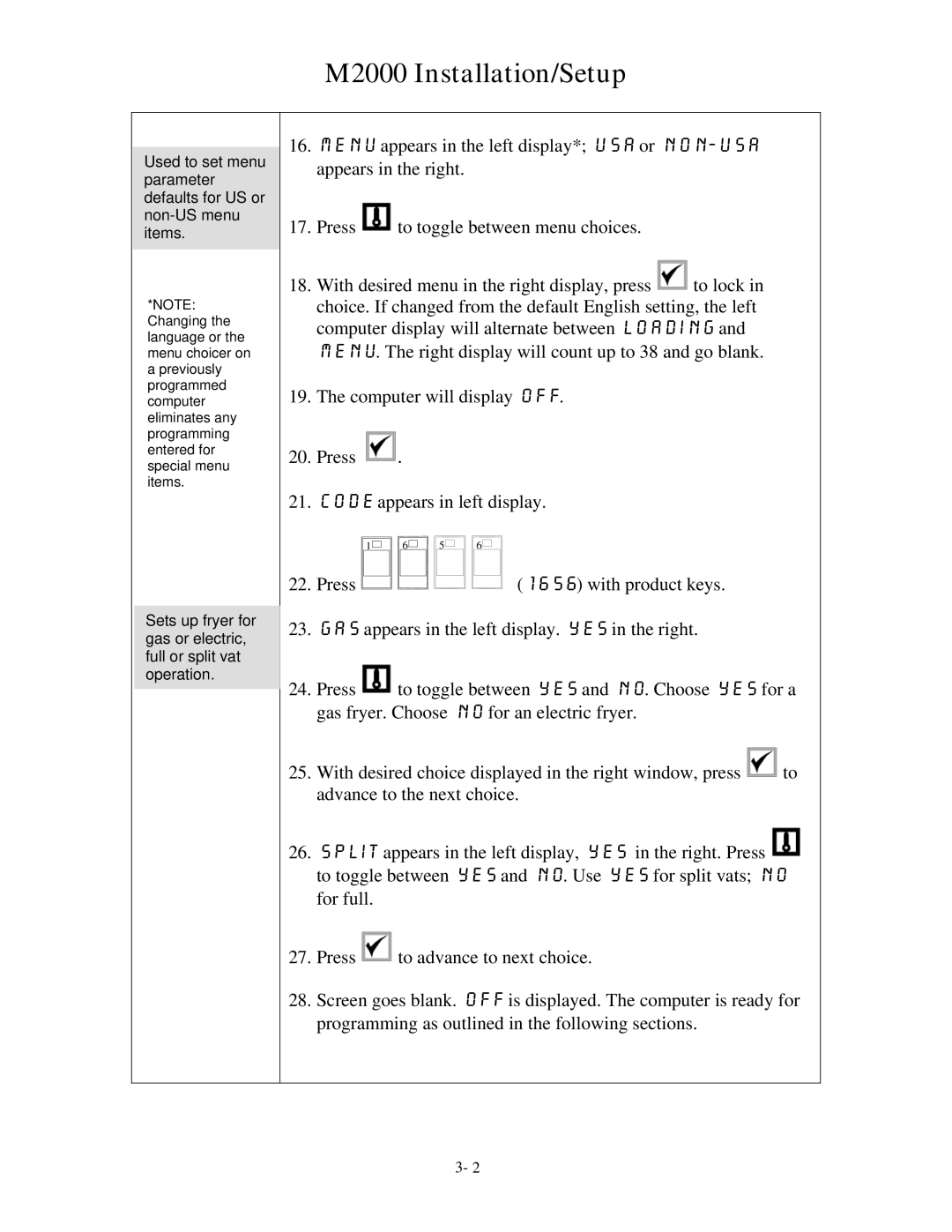 Frymaster operation manual M2000 Installation/Setup 