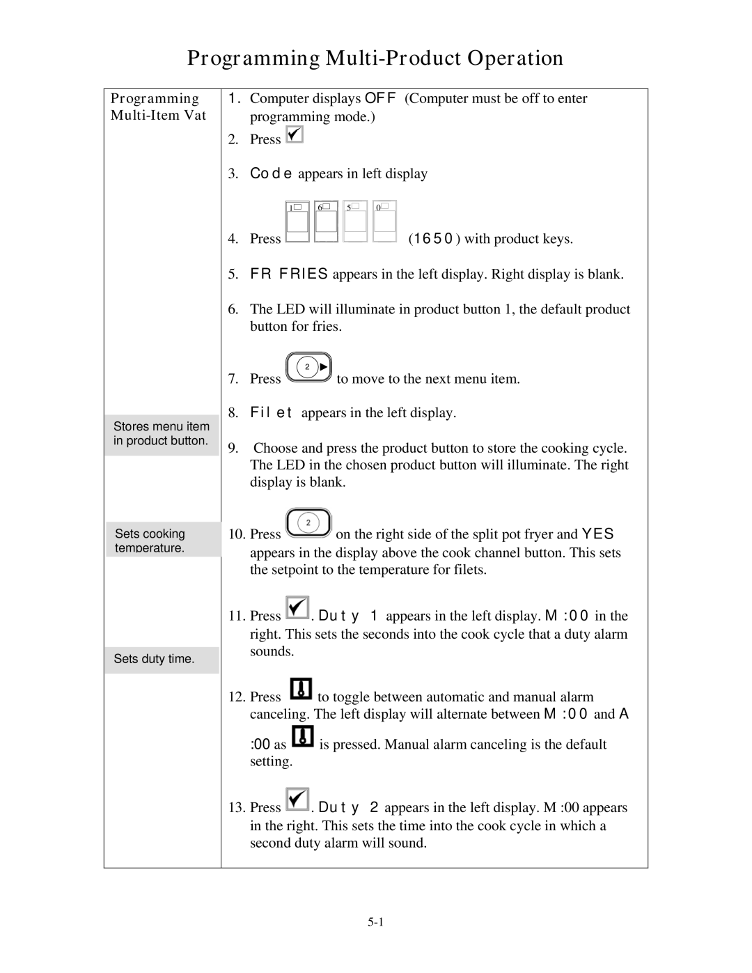 Frymaster M2000 operation manual Programming Multi-Product Operation, Programming Multi-Item Vat 