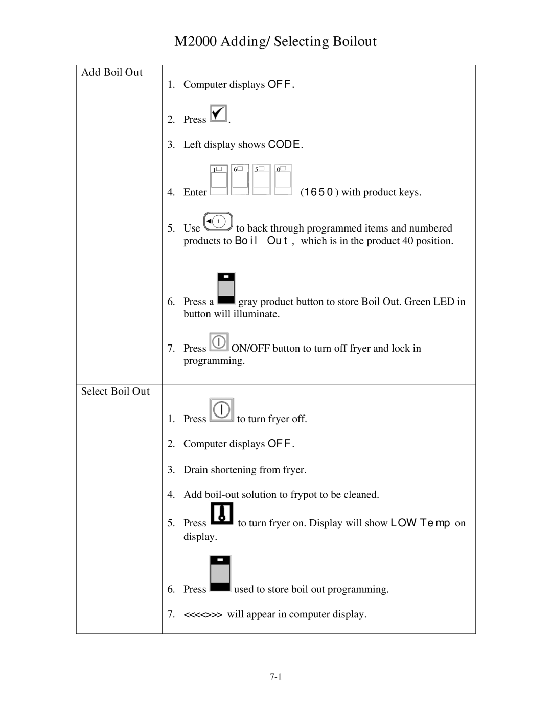 Frymaster M2000 operation manual Add Boil Out, Select Boil Out 