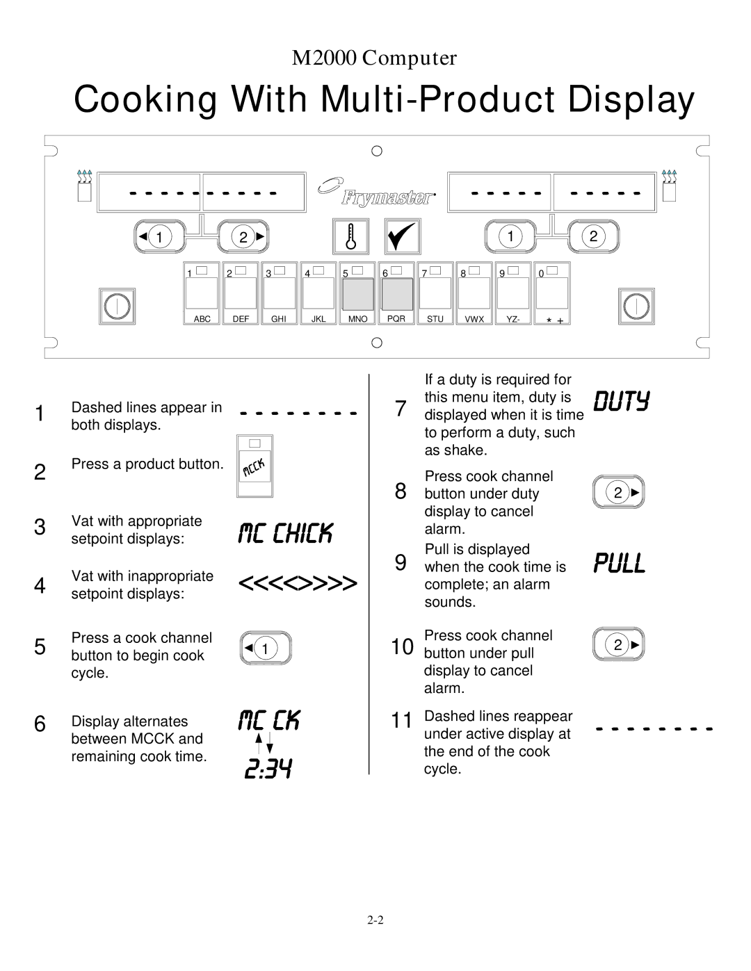 Frymaster M2000 operation manual Cooking With Multi-Product Display 