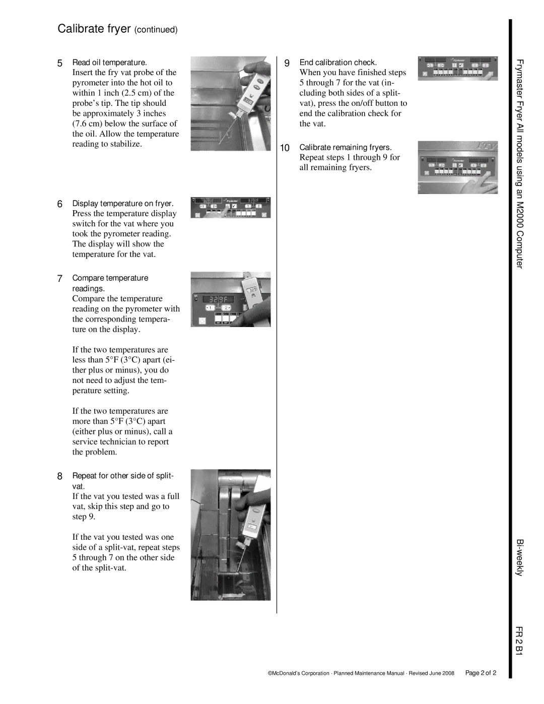 Frymaster M2000 manual Calibrate fryer 