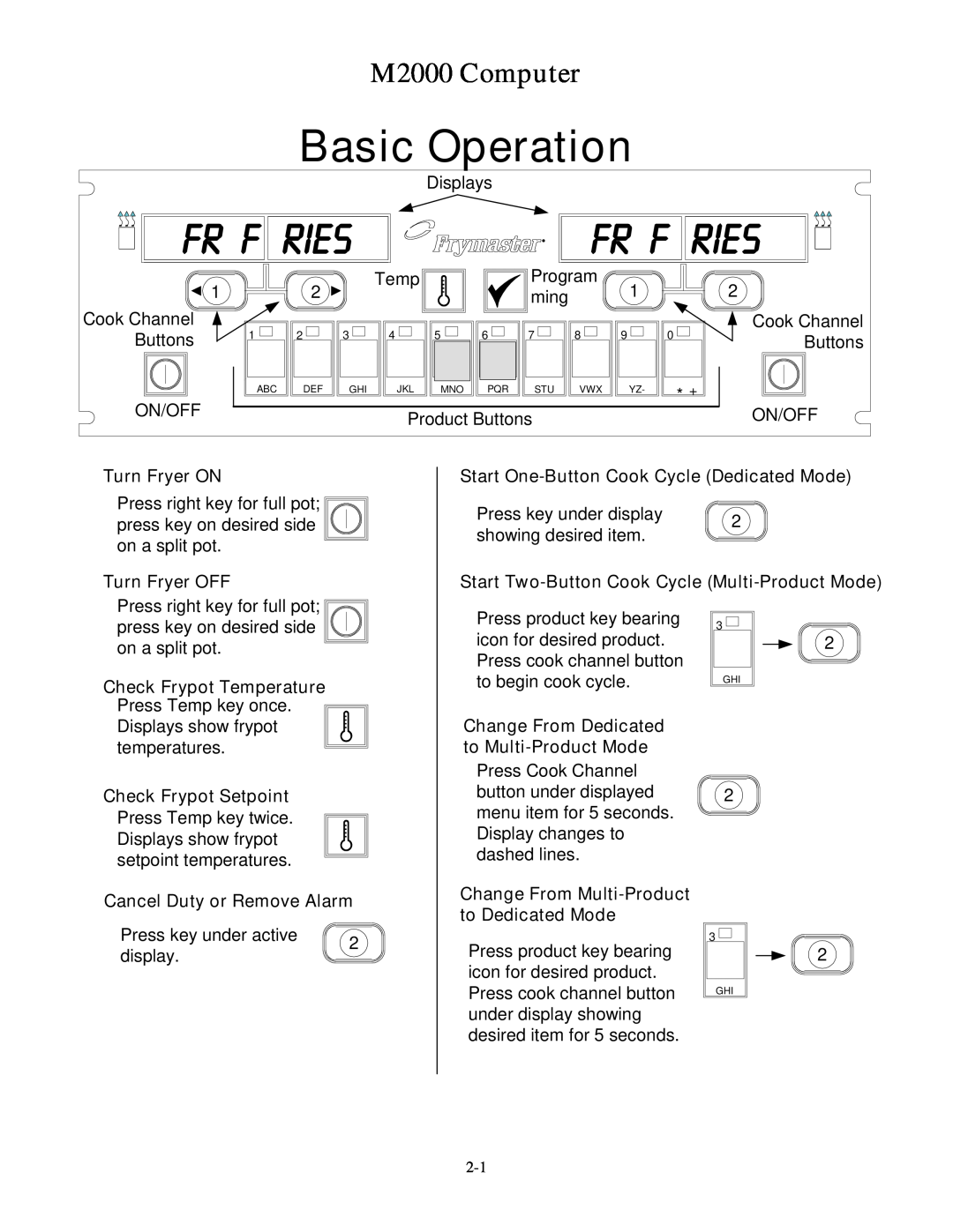 Frymaster operation manual M2000 Computer, Basic Operation, Fr F ries 