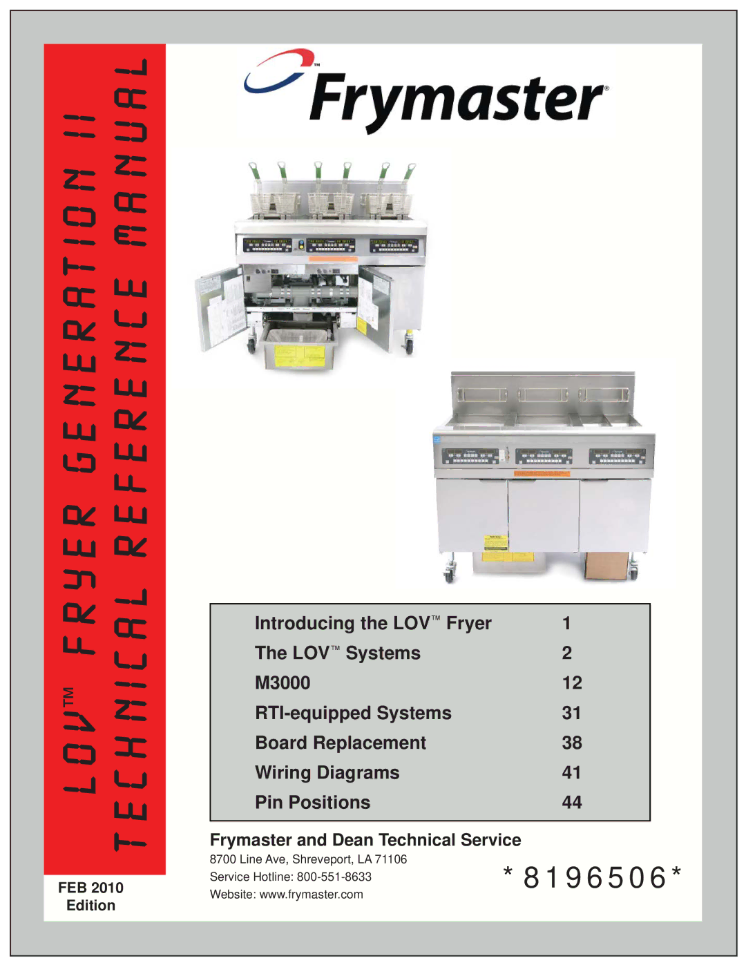 Frymaster M3000 manual Frymaster and Dean Technical Service, FEB Edition, Line Ave, Shreveport, LA Service Hotline 