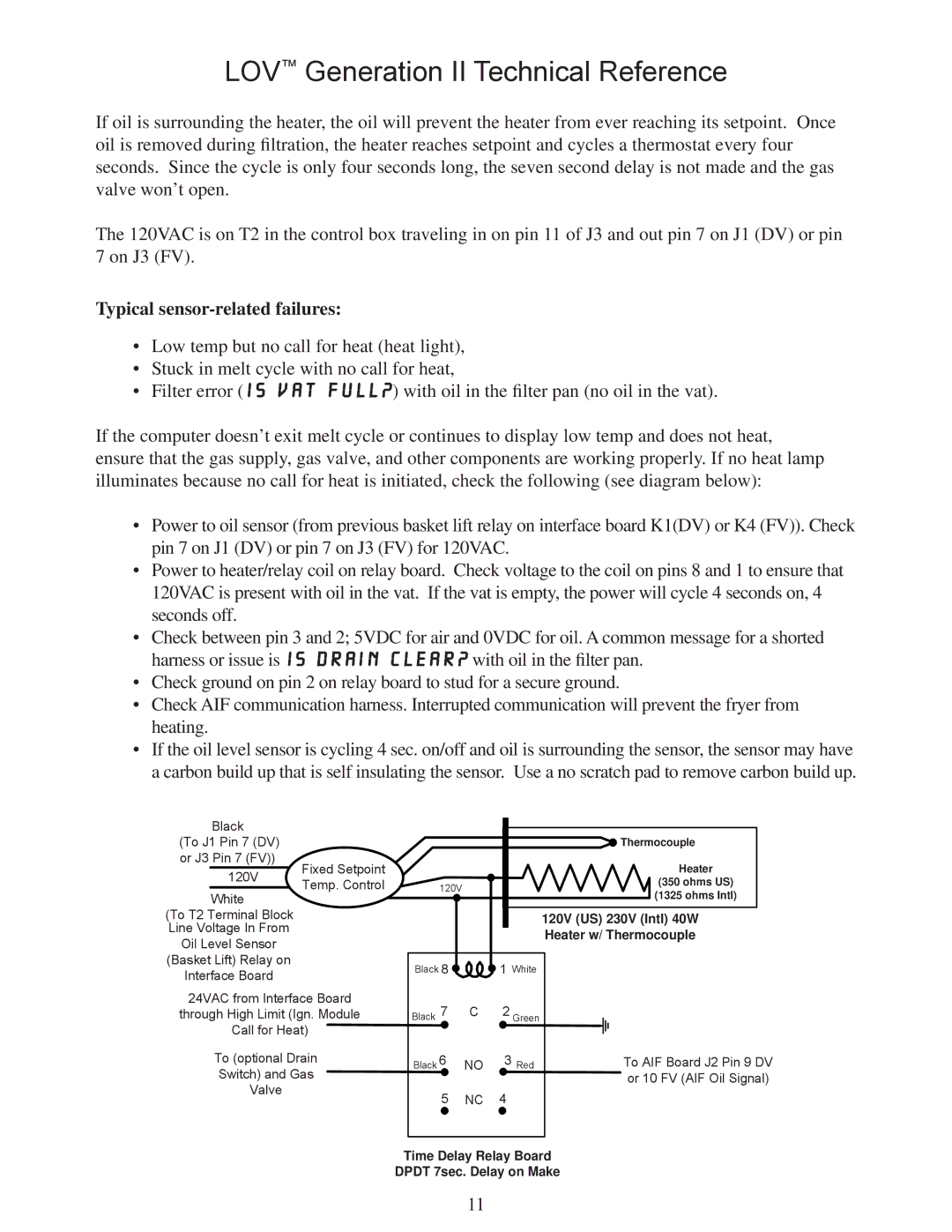 Frymaster M3000 manual Typical sensor-related failures 