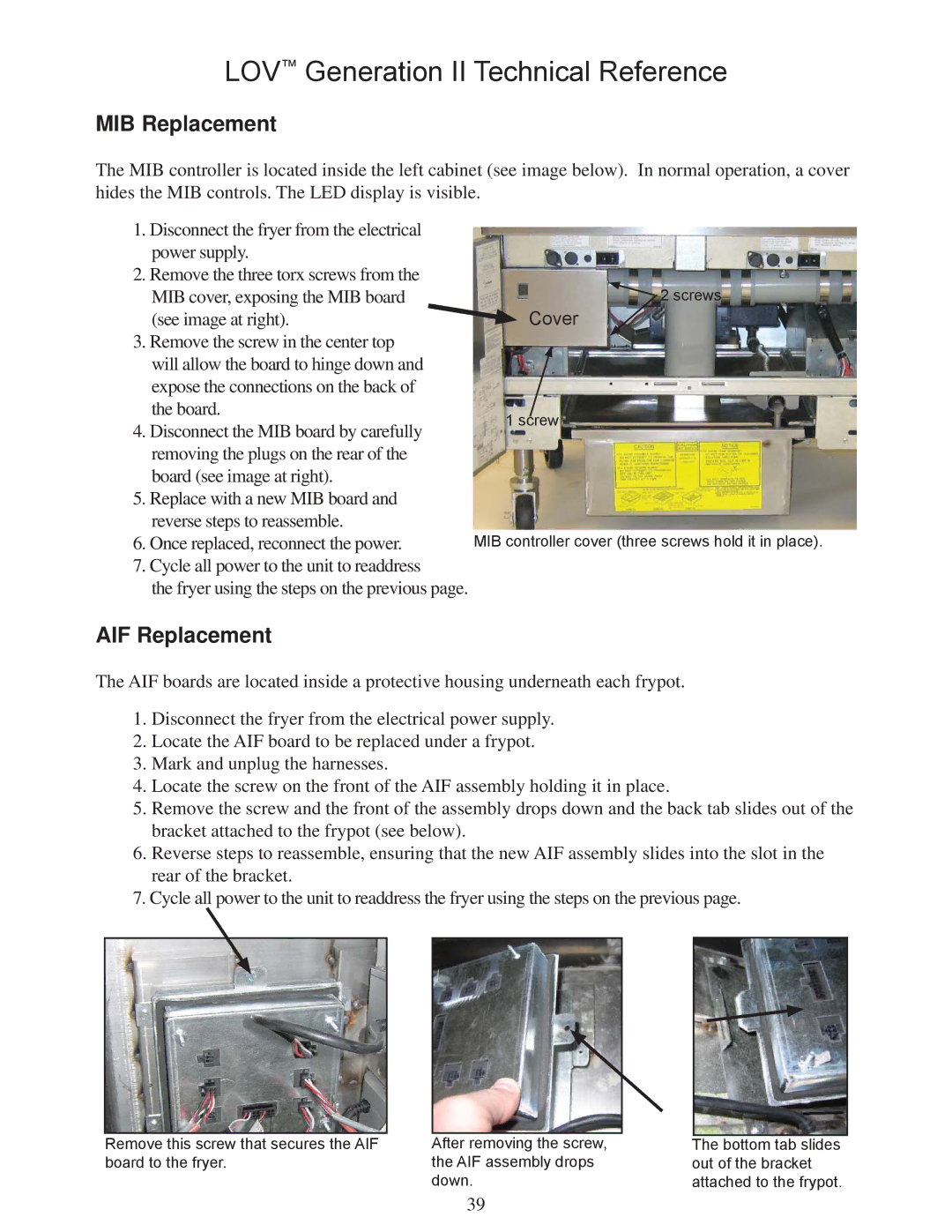 Frymaster M3000 manual MIB Replacement, AIF Replacement 