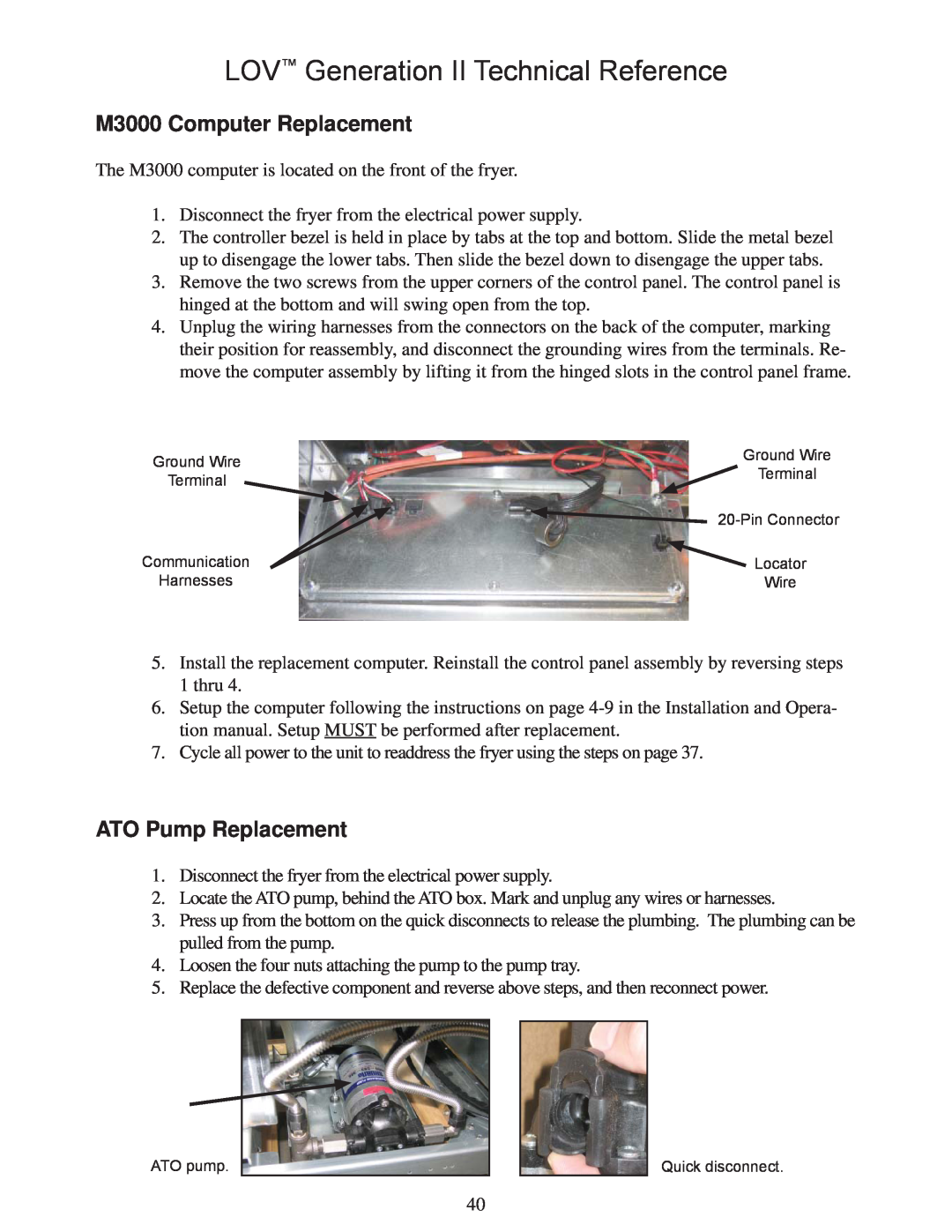 Frymaster manual M3000 Computer Replacement, ATO Pump Replacement, LOV Generation II Technical Reference 