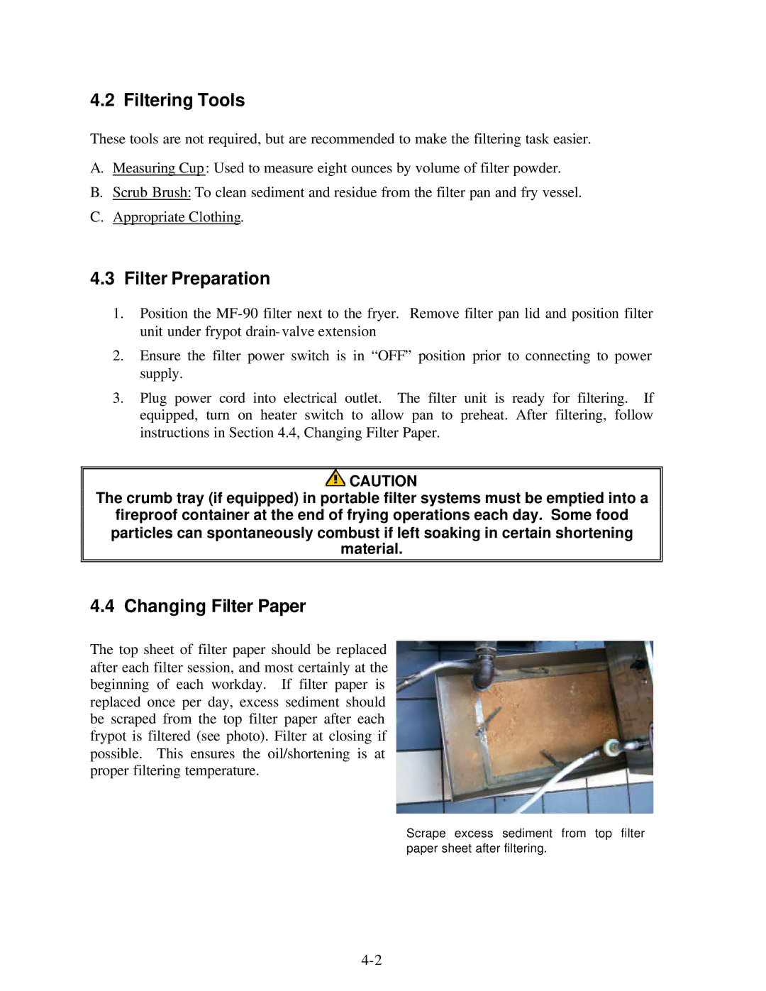 Frymaster MF90 Series manual Filtering Tools, Filter Preparation, Changing Filter Paper 