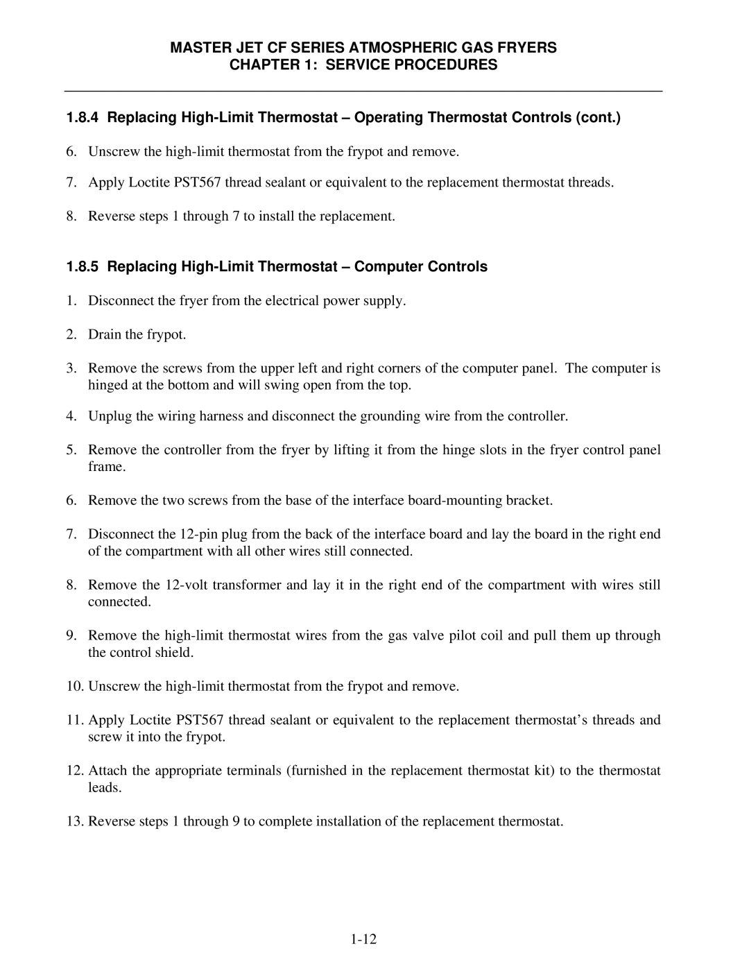 Frymaster JCFX, MJCFEC, FMCFEC, KJ3FC, J65X manual Replacing High-Limit Thermostat Computer Controls 