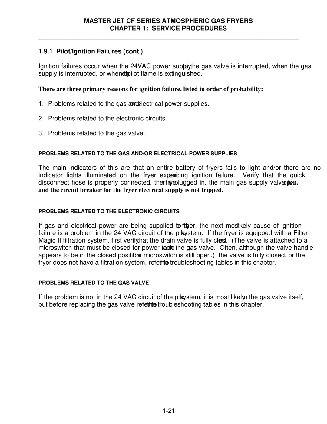 Frymaster JCFX, MJCFEC, FMCFEC, KJ3FC, J65X manual Problems Related to the GAS AND/OR Electrical Power Supplies 