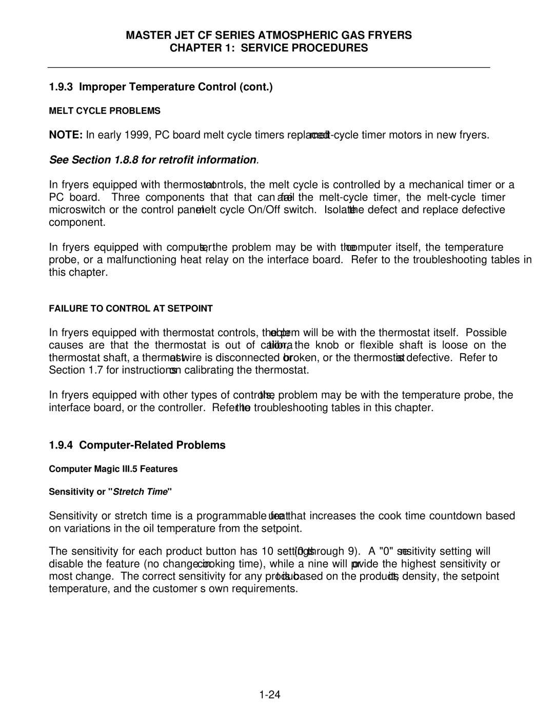 Frymaster MJCFEC, FMCFEC, KJ3FC, J65X, JCFX manual See .8.8 for retrofit information, Computer-Related Problems 