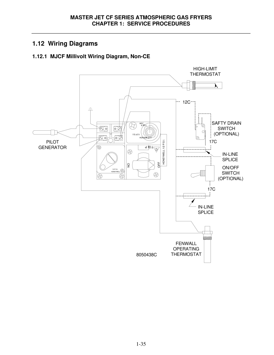 Frymaster MJCFEC, FMCFEC, KJ3FC, J65X, JCFX manual Wiring Diagrams, Mjcf Millivolt Wiring Diagram, Non-CE 